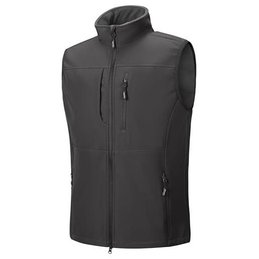 Outdoor Ventures giacca softshell da uomo, impermeabile, antivento, senza maniche, sportiva, con tasche multiple, per il corpo, per il golf, marrone/grigio, xxl