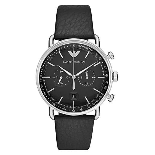 Emporio Armani orologio uomo, movimento cronografo, cassa 43 mm in acciaio inox argento con cinturino in pelle, ar11143
