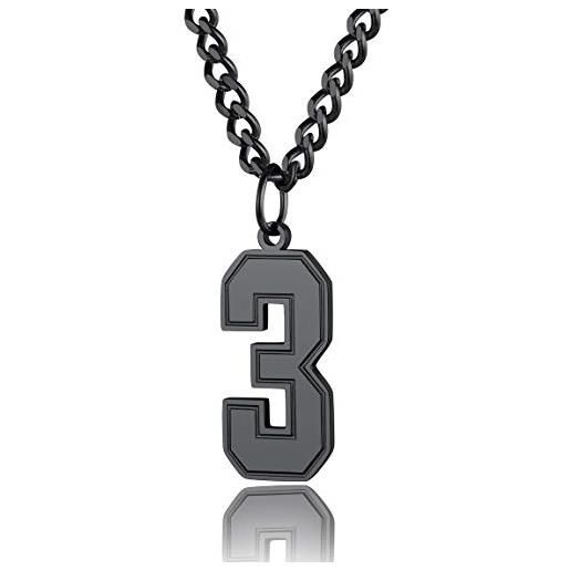 ChainsPro collana con numero nero collana con catena regolabile da uomo con numero 3