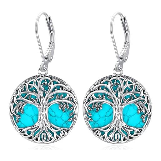 Eusense orecchino con albero della vita orecchini in argento 925 con albero della vita in turchese orecchini pendenti regalo di gioielli per donne ragazze