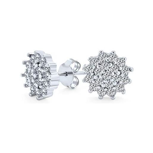 Bling Jewelry eleganti orecchini a perno a forma di fiocco di neve natalizio con zirconi halo cz da sposa per donne in argento sterling. 925