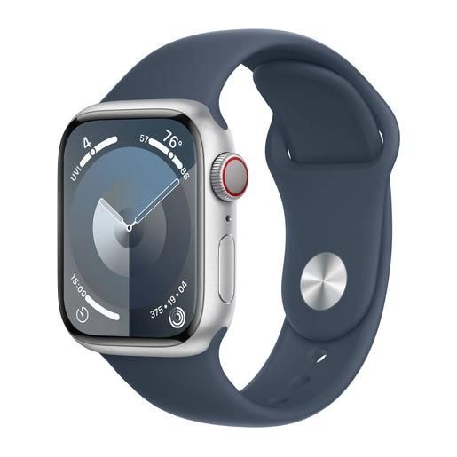 Apple smartwatch Apple watch series 9 gps + cellular 41mm cassa in alluminio argento con cinturino sportivo s/m blu tempesta [mrhv3ql/a]