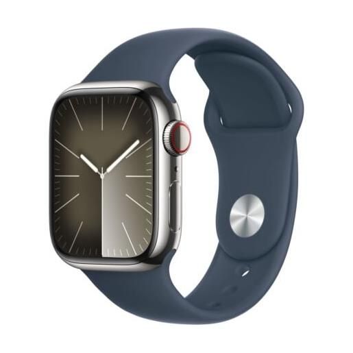 Apple smartwatch Apple watch series 9 gps + cellular 41mm cassa in acciaio argento con cinturino sportivo s/m blu tempesta [mrj23ql/a]