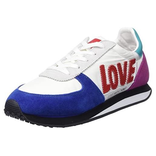 Love Moschino nuova pre-collezione primavera estate 2022, scarpe da ginnastica donna, bianco, 36 eu