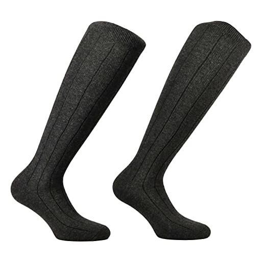 CALZE PRESTIGE ( 2 paia ) calze uomo lunghe a coste, tinta unita, calde e morbide, in pregiatissimo filato lana-cashmere - 100% made in italy (a11 gris-nero)