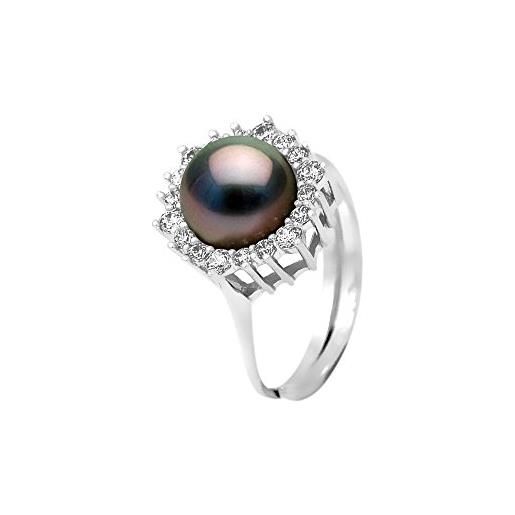 PEARLS & COLORS NATURAL FINE PEARLS pearls & colors - anello di gioielleria vera perla coltivata di tahiti rotonda 8-9 mm - qualità a+ - argento 925 - misura regolabile - gioiello da donna