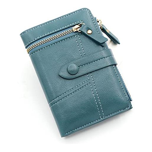 KEARACE piccolo portafoglio per le donne blocco rfid piccolo compatto bifold titolare di carte in pelle monete tasca con cerniera con finestra id, light blue, 3.94* 5.51* 1.18, casual