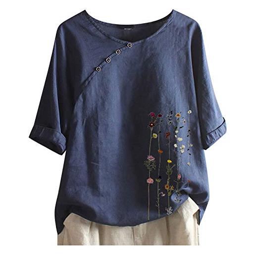 Generic sleeve donna loose shirt tops short plus size flower pullover stampa bluse women's blouse camicia da notte 3xl