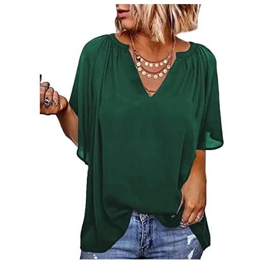 Elegancity verde camicia donna camicetta chiffon elegante scollo v maniche corte bluse volant camicia estate tinta unita l