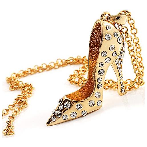 Avalaya pendente per scarpe con tacco alto in cristallo color oro con catena, 70 cm l, misura unica