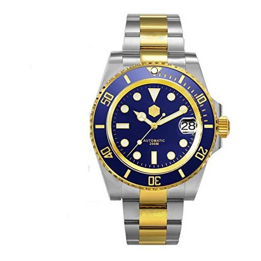 N\C nc san martin luxury steel diver watch nh35 sapphire glass ceramic bezel men automatic mechanical mens watches (blue)