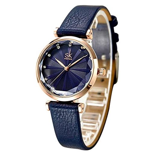 SHENGKE orologio casual geneva, con cinturino in pelle, impermeabile, originale, da donna k0099-blu
