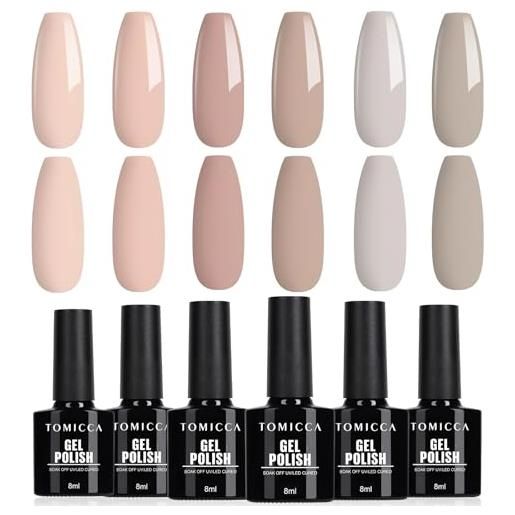 TOMICCA 6 colori smalti semipermanenti per unghie nudo set autunno colore naturale smalto gel shellac soak off uv/led regalo non tossico e durevole per starter nail art salon diy home, 8ml