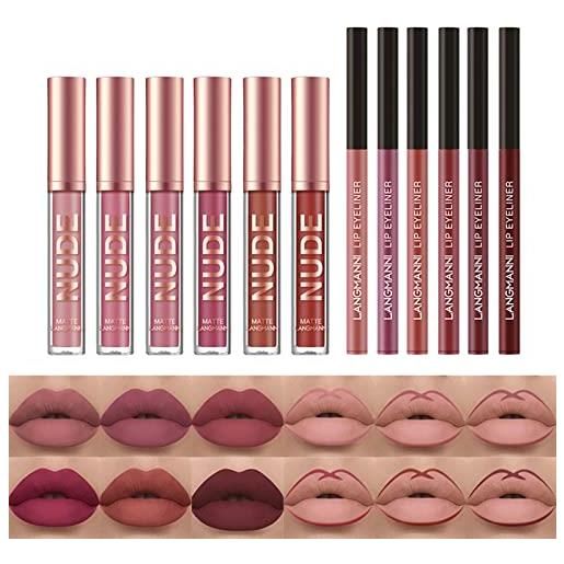 Subsky 12 pcs matte liquid lipgloss rossetti lunga durata impermeabile professionale mit lipliner-make-up-set wasserdicht langlebig lipgloss make-up geschenkset