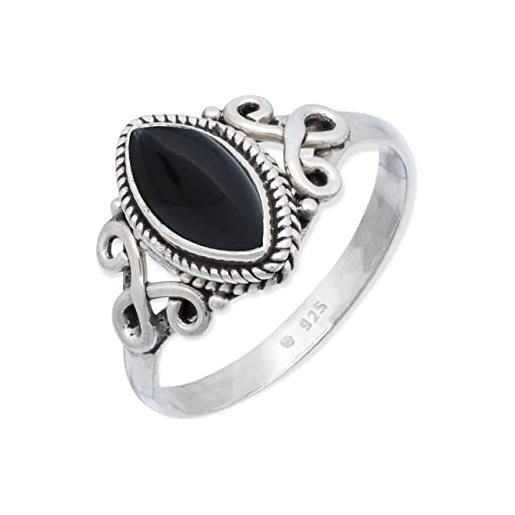 mantraroma anello argento 925 con pietre preziose onice pietra nero argento sterling da donna in vero argento (mrg-183-03-(56))