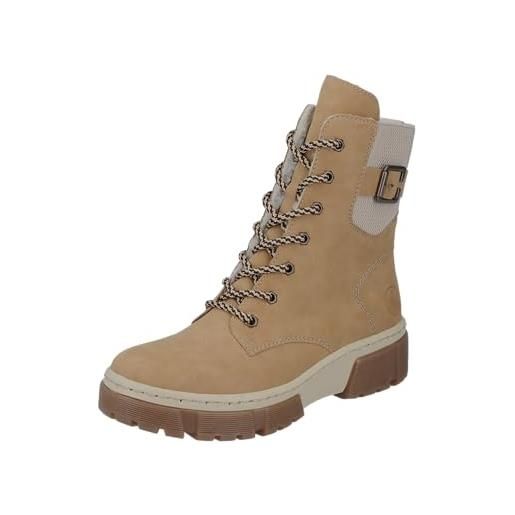 Rieker 59541 - Stivaletti Stringati Donna, Colore Rosso Combinato, Plantare Intercambiabile E Chiusura Lampo