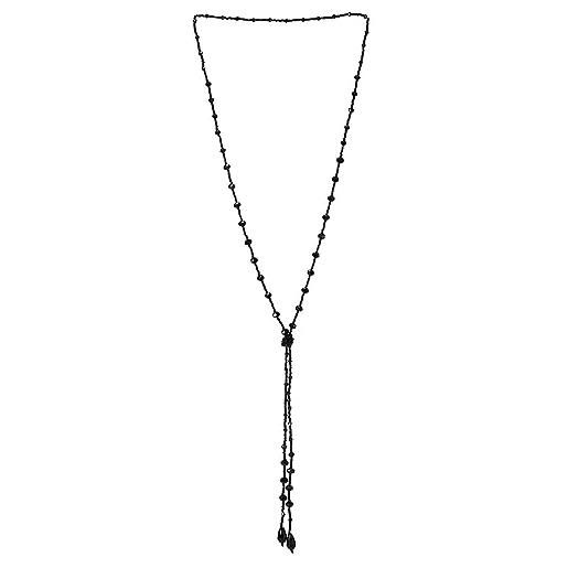 COOLSTEELANDBEYOND nero cristallo collana, lunga catena y-forma frangia nappa statement collana con perlina, alla moda