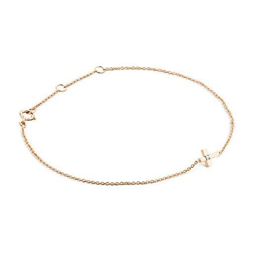 Miore bracciale donna croce con catena, diamante taglio brillante oro rosa 9 kt / 375 cm 19