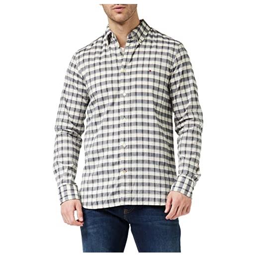 Tommy Hilfiger camicia uomo natural soft small check maniche lunghe, multicolore (carbon navy/weathered white), s