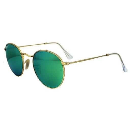 Ray-Ban occhiali da sole metalli rotondi in opaco oro verde polarizzato specchio rb3447 112/p9 50 50 green polarised mirror