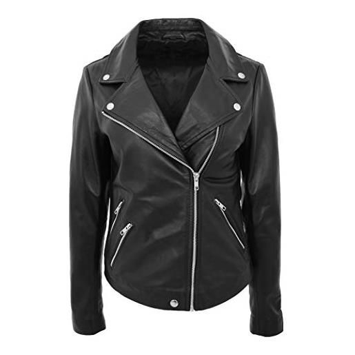 House Of Leather donna pelle croce cerniera lampo motociclista giacca sottile in forma casuale stile maya nero (xl)