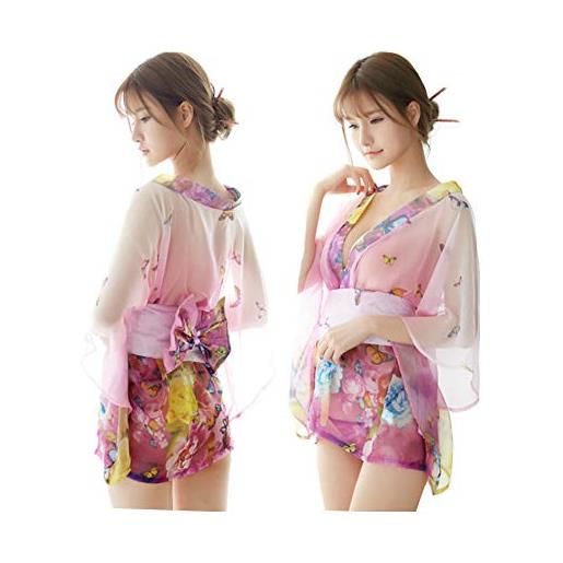 Maya Star pigiama da donna estivo ultra-sottile tentazione dolce kimono giapponese yukata set cosplay uniforme camicia da notte (rosa rosa)