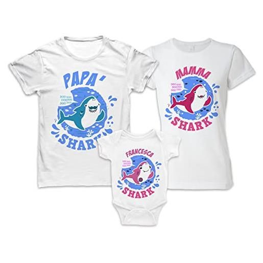 Bulabadoo tris tshirt body neonata - nome personalizzato - femminuccia - squaletto - squali - pesciolina - sharks - baby - mamma papà bimba - figlia - festa della mamma idea regalo