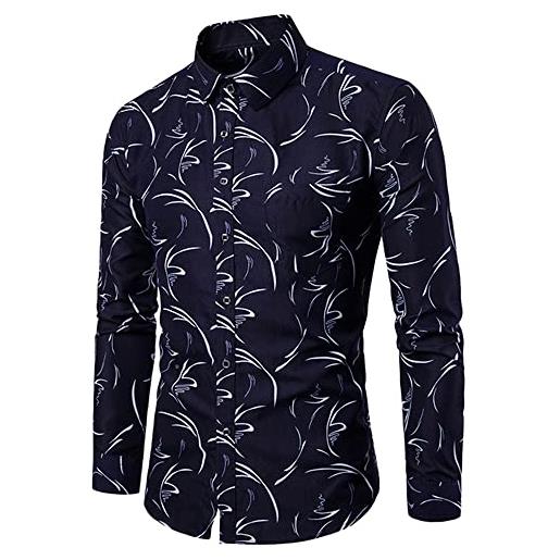 FAWHEWX camicia da uomo a maniche lunghe con bottoni stampa floreale allover da uomo camicia a maniche lunghe jacquard da lavoro casual in cotone moda uomo(c-blu(a)/xl)