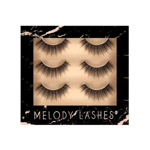 Melody Lashes ciglia finte 3d vegane di alta qualità per un make-up naturale fino a 15 ciglia finte riutilizzabili per ogni occasione qualità premium (set_p)