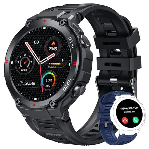 NONGAMX orologio smartwatch uomo fitness chiamate: compatibile android ios pressione sanguigna contapassi impermeabile cardiofrequenzimetro 1,42' touchscreen rotondo sportivo tracker