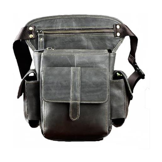 Farbrich medieval steampunk vintage satchel bag men women outdoor pu leather crossbody bag moto thigh hip belt pack messenger shoulder bags, grigio, l