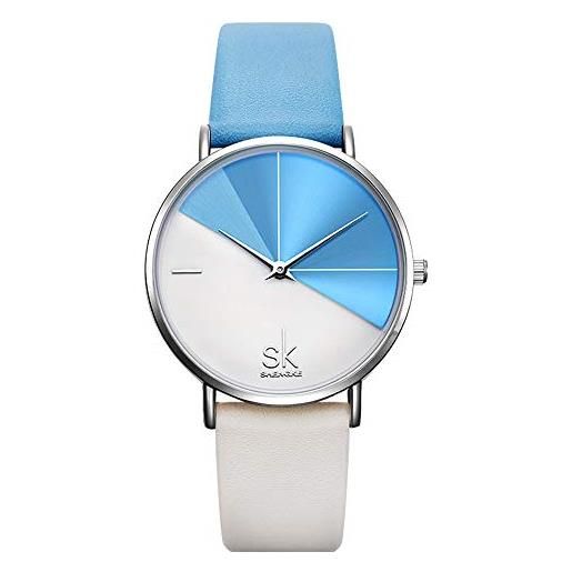 SHENGKE orologio casual geneva, con cinturino in pelle, impermeabile, originale, da donna k0095-blu