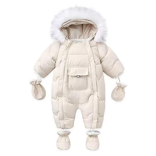 BRONG bambino inverno tuta da neve con cappuccio giacca piedi pagliaccetto con guanti neonato tuta con pelliccia staccabile rosa 18-24 mesi