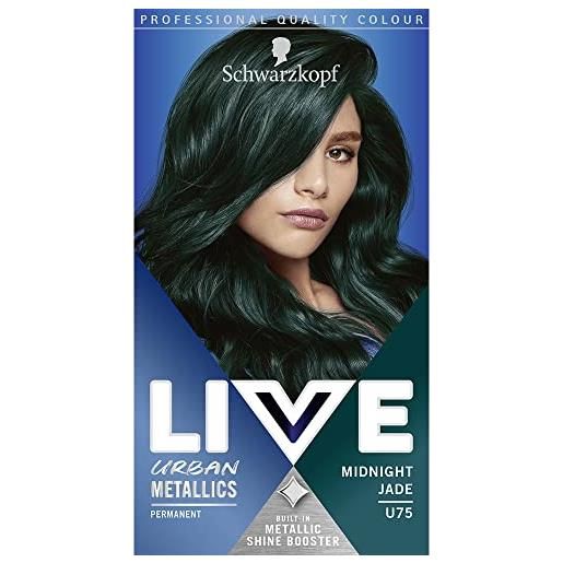 Schwarzkopf live urban metallics - tintura permanente per capelli vibrante, a lunga durata, con olio di cocco per capelli lucenti, midnight jade u75