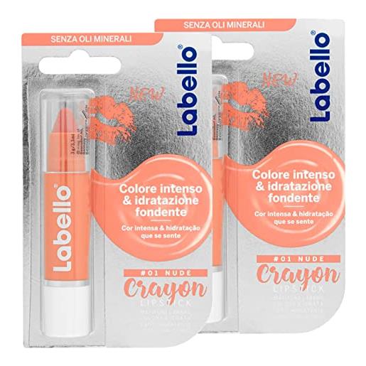 Labello crayon lipstick colore nude matitone labbra burrocacao con formula arricchita di oli naturali idratante nutriente - 2 stick
