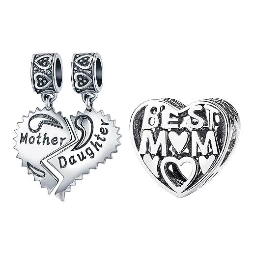 Doyafer best mum beaded pendente 925 sterling silver charms per le donne bracciale collana festa della mamma regalo 2-parte/pacchetto