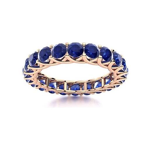 Shine Jewel pieno eternità rotonda da 4 mm pietre preziose multiple anello di fidanzamento 925 sterline d'argento placcato in oro rosa (zaffiro blu, 14)