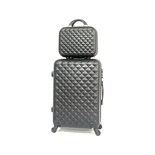 CELIMS - valigia da viaggio con ruote girevoli, 360 gradi, nero , moyenne 65cm + vanity case, custodia rigida