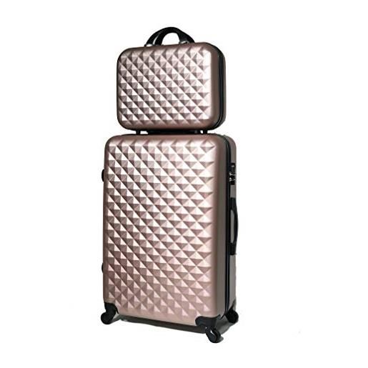 CELIMS - valigia da viaggio con ruote girevoli, 360 gradi, oro rosa. , grande 73cm + vanity case, custodia rigida