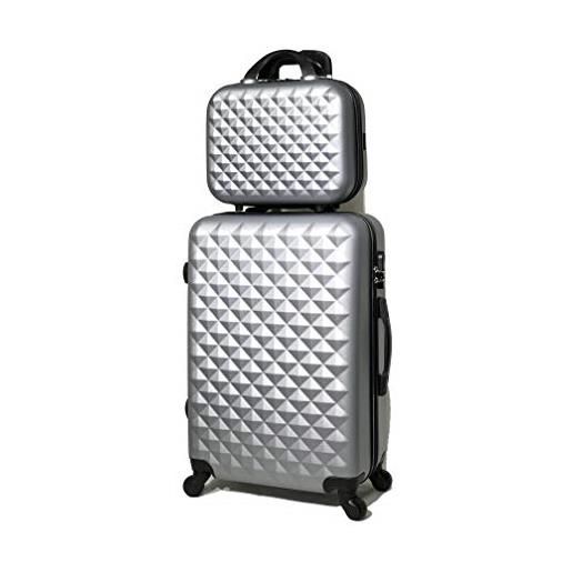 CELIMS - valigia da viaggio con ruote girevoli, 360 gradi, grigio, moyenne 65cm + vanity case, custodia rigida