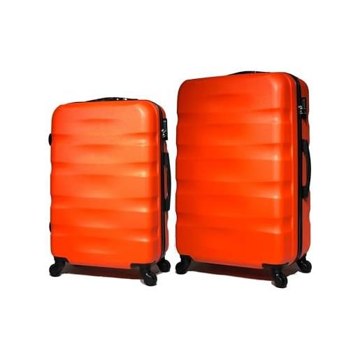 CELIMS valigia in abs, rigida, resistente, leggera, con 4 ruote girevoli a 360° e lucchetto integrato, arancione, moyenne 65cm + grande 75cm
