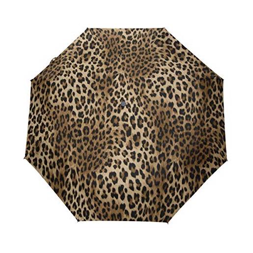 funnyy ombrello pieghevole automatico vintage con stampa leopardata con apertura automatica ombrello portatile compatto da viaggio per ragazze ragazzi donne, multicolore, 42.5inch