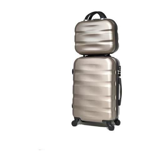 CELIMS valigia in abs, rigida, resistente, leggera, con 4 ruote girevoli a 360° e lucchetto integrato, champagne, cabine + vanity