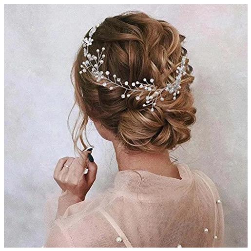 IYOU cerchietto per capelli da sposa, con strass, in argento, con cristalli, accessorio per capelli da sposa e da donna (argento)
