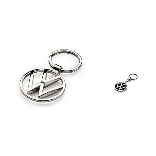 Volkswagen 000087010bn portachiavi vw new metallo, argento & 000087010bq portachiavi con logo vw, unisex - adulto, nero, diametro 37 mm