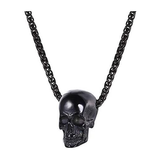 U7 collana pendente da uomo cindolo di teschio, catena regolabile, acciaio inossidabile placcato nero, gioiello gotico hip hop punk, colore nero, confezione regalo, accessorio halloween