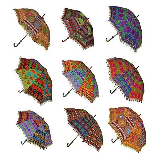 Marusthali boemia handmade design cotone multi colore cotone moda multi colorato ombrello ricamo boho ombrelli ombrello ombrello, assortiti, 1 pezzo