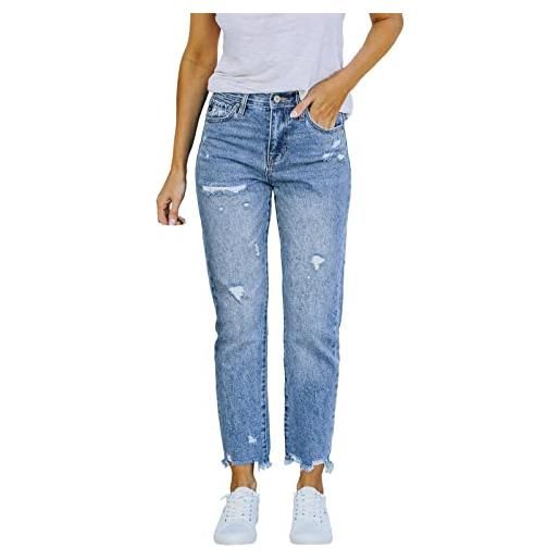 Fulidngzg pantaloni in jeans a vita alta, da donna, taglia 48, elasticizzati, elasticizzati, slim fit, larghi, estivi, in denim, stile boyfriend, azzurro cielo #2, xxl