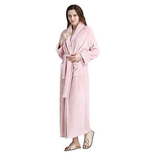Oksun accappatoio da donna a tutta lunghezza vestaglia plus size pile inverno caldo accappatoio, rosa, x-large