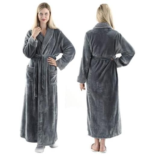 Oksun accappatoio da donna a tutta lunghezza vestaglia plus size pile inverno caldo accappatoio, grigio, medium